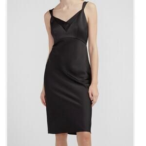 Express NWT Black Satin Midi Slip Dress V-Neck Sz M Minimalist Neutral LBD Party